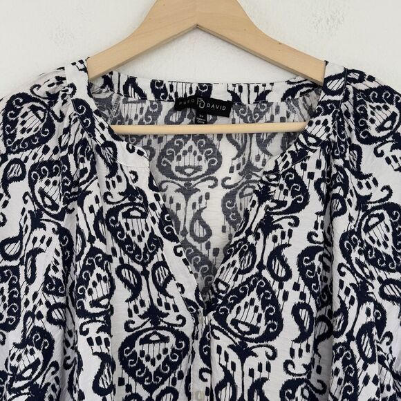 Fred David Women's Blouse‎ Button Up Sz 3X Black White Boho Peasant - Picture 3 of 12